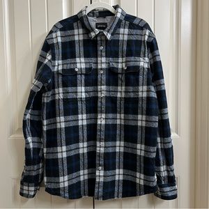 Prana Mens Heavyweight Flannel Shirt Jacket in Blue Plaid, Size L